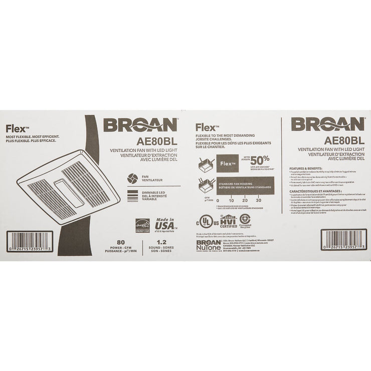 Image of Broan-NuTone Flex Series 80 CFM 1.2 Sones 120V Ventilation Fan with LED Light