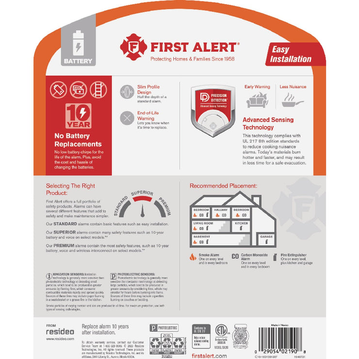 Image of First Alert 10-Year Battery Photoelectric Smoke Alarm with Slim Profile