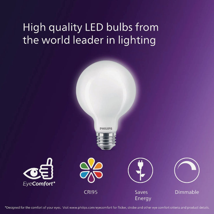 Image of Philips Ultra Definition 60W Equivalent Daylight G25 Medium Frosted LED Decorative Light Bulb (2-Pack)