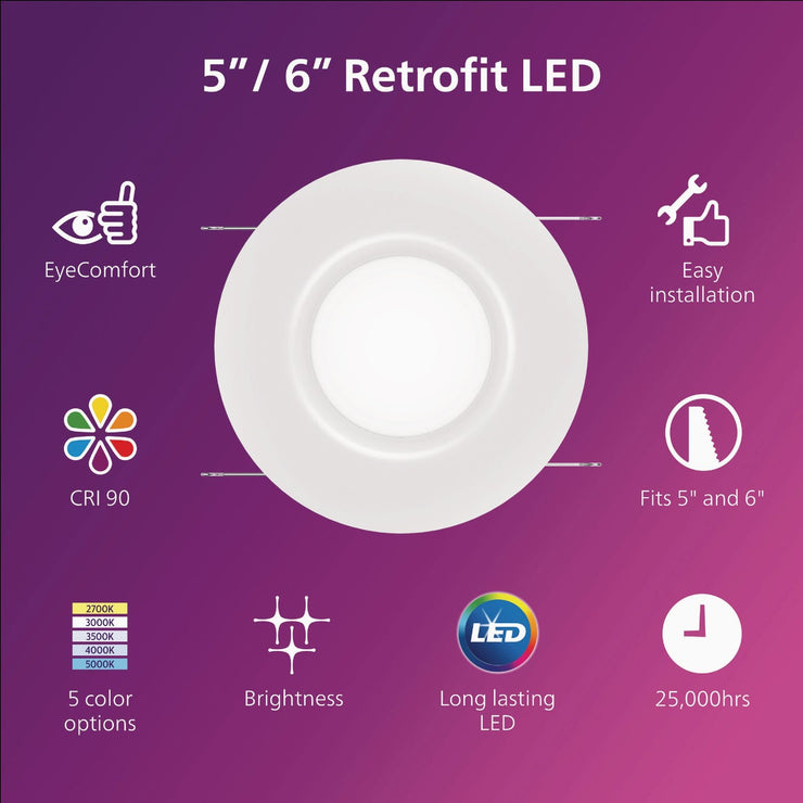 Image of Philips 6 In. White Selectable CCT LED Retrofit Recessed Light Kit (2-Pack)
