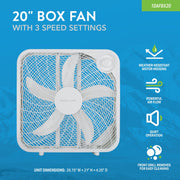 Image of Denali Aire 20 In. 3-Speed White Weather Resistant Box Fan