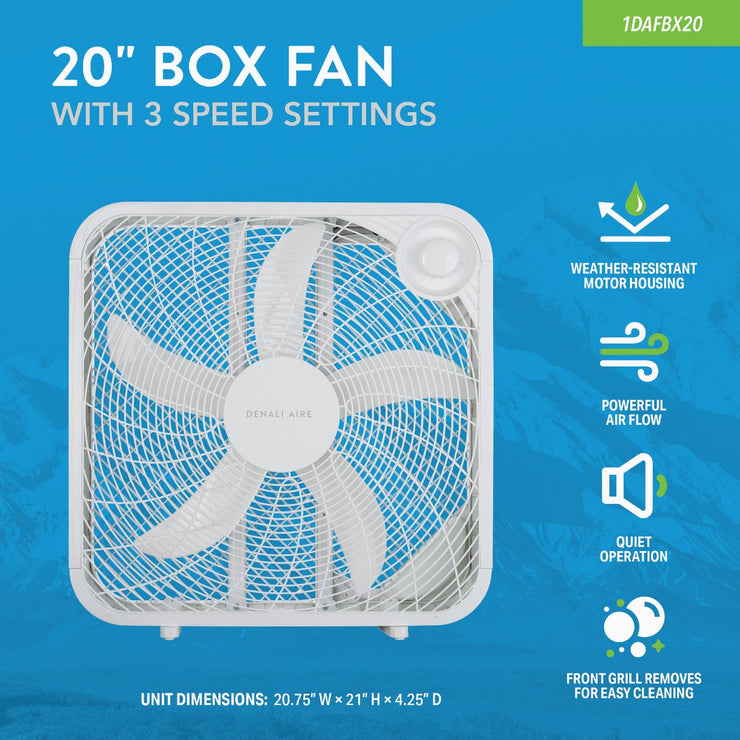 Image of Denali Aire 20 In. 3-Speed White Weather Resistant Box Fan