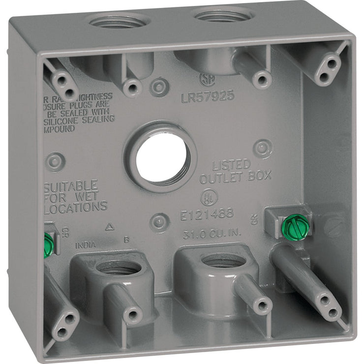 Image of Southwire Dual Gang 1/2 In. 5-Hole Gray Weatherproof Junction Box