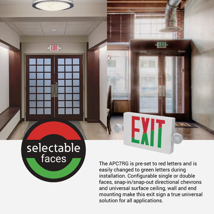 Image of Sure-Lites Red/Green Selectable Lettering Polycarbonate LED Emergency Light & Exit Sign