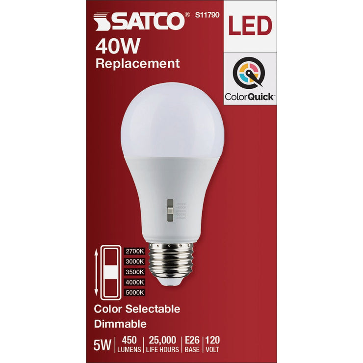Image of Satco 40W Equivalent 5CCT-Selectable A19 Dimmable Traditional LED Light Bulb