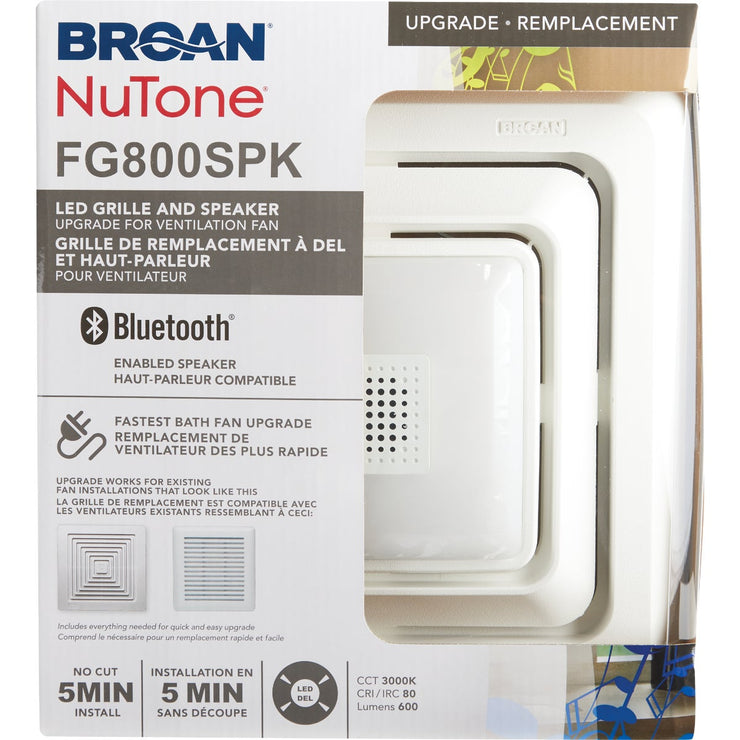 Image of Broan-NuTone Sensonic 11 In. x 9-3/4 In. x 2 In. White Bath Exhaust Fan Upgrade Kit with Bluetooth Speaker & LED Light