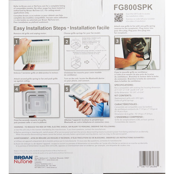 Image of Broan-NuTone Sensonic 11 In. x 9-3/4 In. x 2 In. White Bath Exhaust Fan Upgrade Kit with Bluetooth Speaker & LED Light