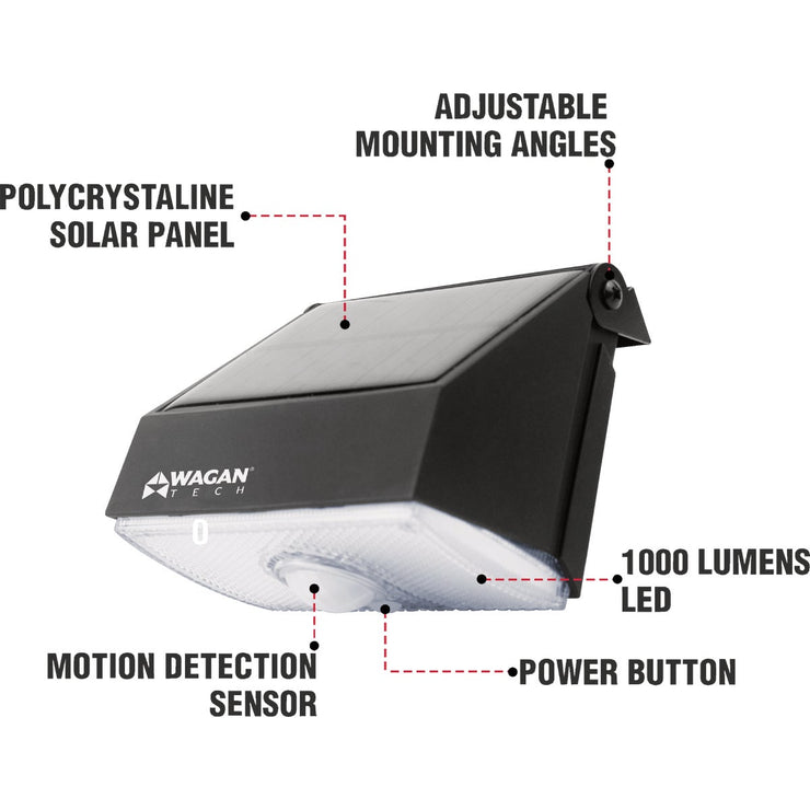 Image of Wagan Tech Black Motion Activated Dusk To Dawn 1000 Lm. Solar Wall Light