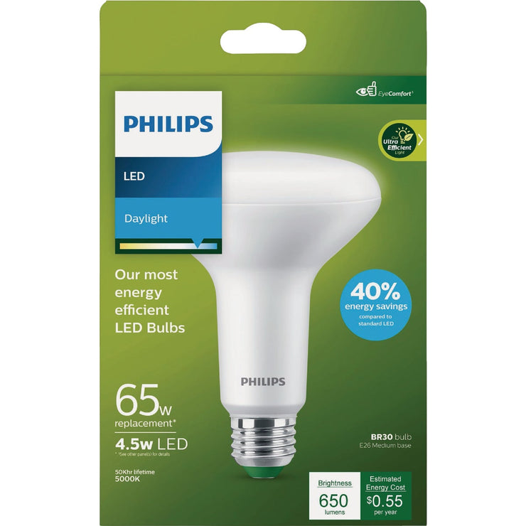 Image of Philips Ultra Efficient 65W Equivalent Daylight BR30 Medium LED Floodlight Light Bulb