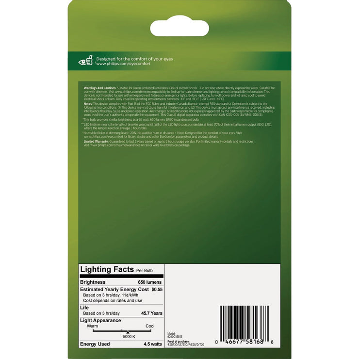 Image of Philips Ultra Efficient 65W Equivalent Daylight BR30 Medium LED Floodlight Light Bulb