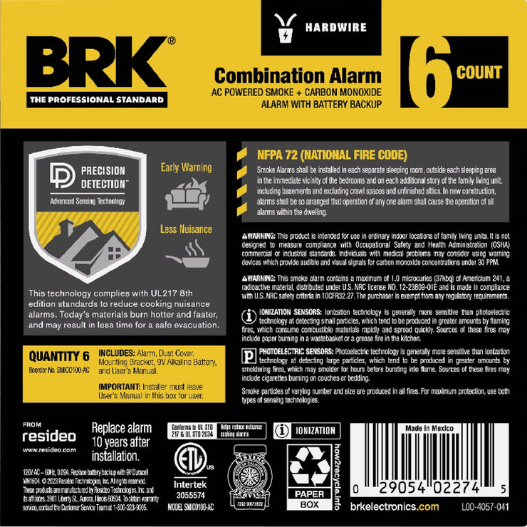 Image of BRK Hardwired Ionization Combination Smoke & Carbon Monoxide Alarm (6-Pack)