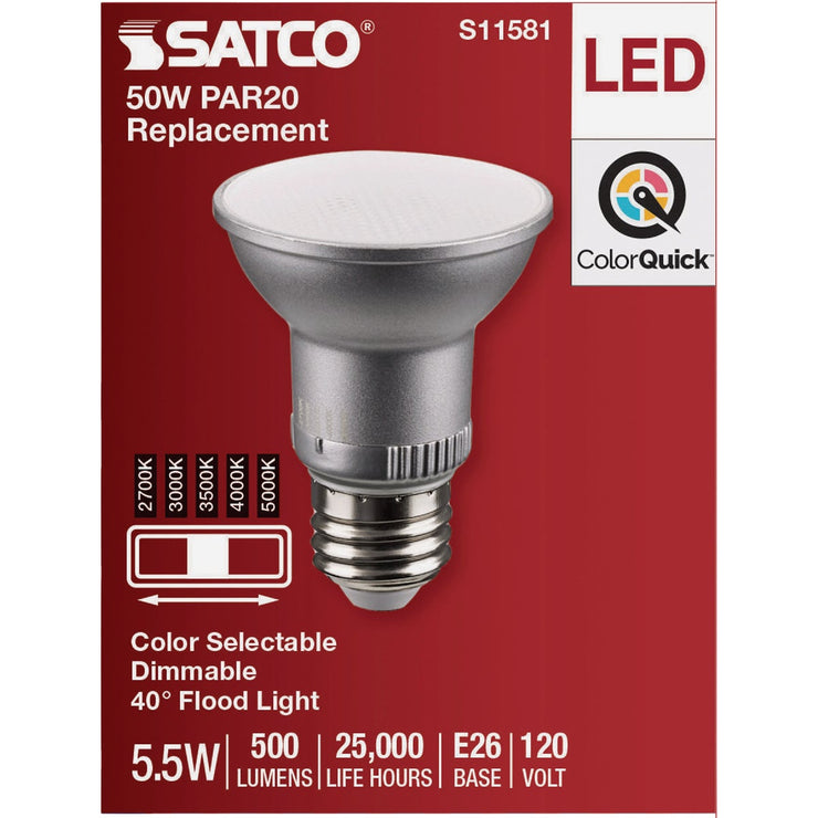 Image of Satco 50W Equivalent 5CCT-Selectable PAR20 Medium Dimmable LED Floodlight Bulb