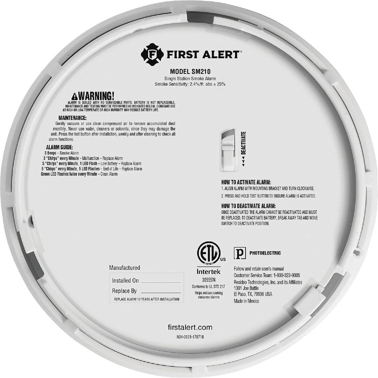 Image of First Alert 10-Year Battery Photoelectric Smoke Alarm with Slim Profile (2-Pack)