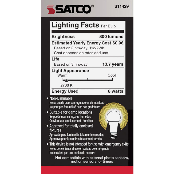 Image of Satco Nuvo 60W Equivalent Warm White A19 Medium Dusk To Dawn LED Light Bulb