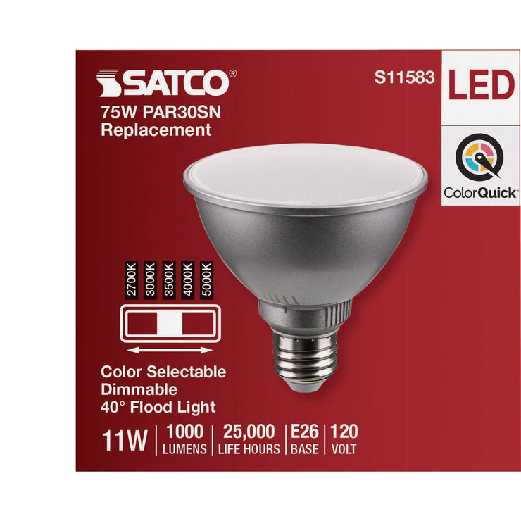 Image of Satco 75W Equivalent 5CCT-Selectable PAR30 Short Neck Medium Dimmable LED Floodlight Bulb