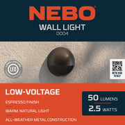 Image of Nebo LED Espresso All-Weather Metal 50 Lm. Low Voltage Wall Accent Light