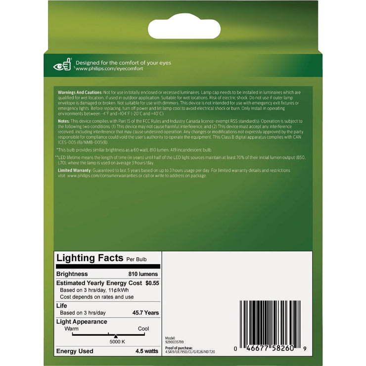 Image of Philips Ultra Efficient 60W Equivalent Daylight A19 LED Light Bulb (2-Pack)