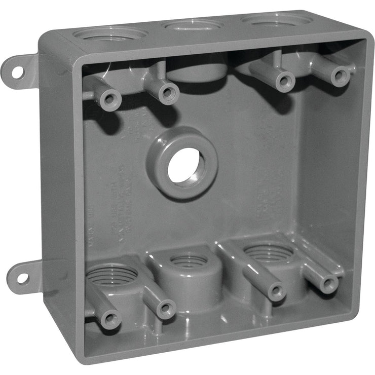 Image of Southwire Dual Gang (3) 1/2 In., (4) 3/4 In. 7-Hole Gray Weatherproof PVC Junction Box