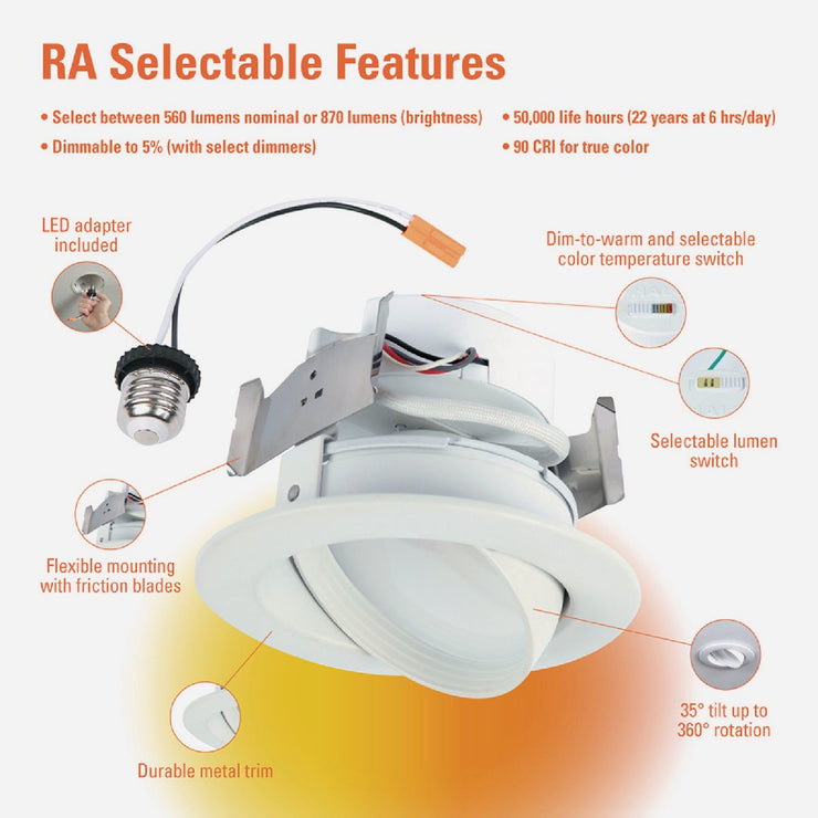 Image of Halo 4 In. Selectable CCT Integrated LED Recessed Light Trim, 600 Lm./900 Lm.