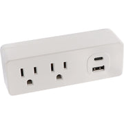Image of Prime Wire & Cable White 15A 2-Outlet Wall Tap with 1 USB-A & 1 USB-C