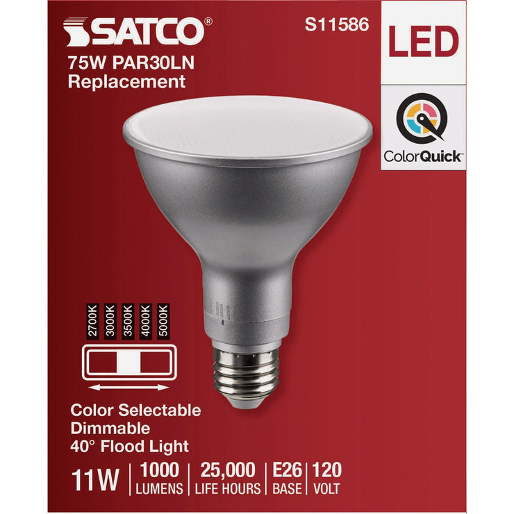 Image of Satco 75W Equivalent 5CCT-Selectable PAR30 Long Neck Medium Dimmable LED Floodlight Bulb