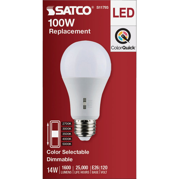 Image of Satco 100W Equivalent 5CCT-Selectable A19 Dimmable Traditional LED Light Bulb