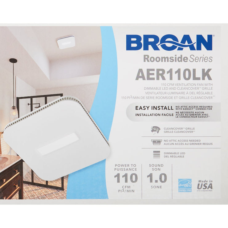 Image of Broan-NuTone Roomside 110 CFM 1.0 Sone 120V Bath Exhaust Fan with CleanCover Grille & LED Light