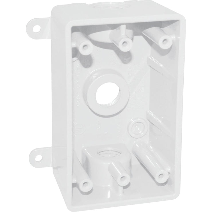 Image of Southwire Single Gang 1/2 In., 3/4 In. 3-Hole White Weatherproof PVC Junction Box