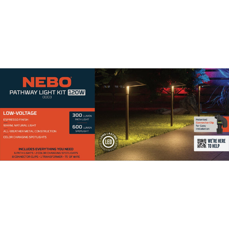 Image of Nebo LED Espresso All-Weather Metal Sleek Style Low Voltage Landscape Path Light Kit (8-Piece)