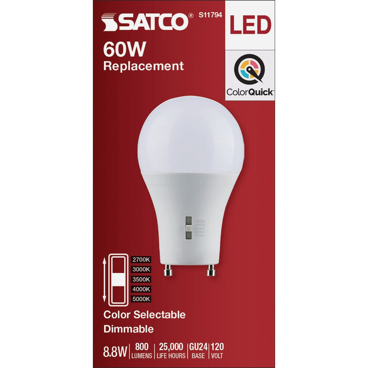 Image of Satco 60W Equivalent 5CCT-Selectable A19 GU24 Base Dimmable Traditional LED Light Bulb