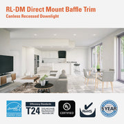 Image of Halo 6 In. Selectable CCT Direct Mount Canless Recessed LED Downlight, White