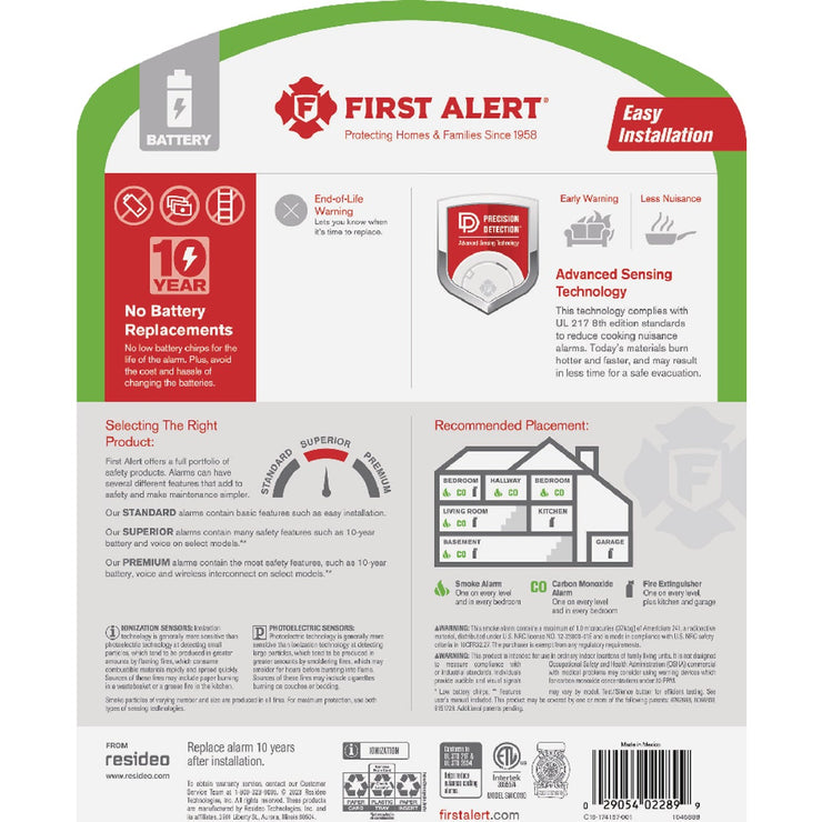 Image of First Alert 2-In-1 10-Year Battery Ionization Carbon Monoxide and Smoke Alarm