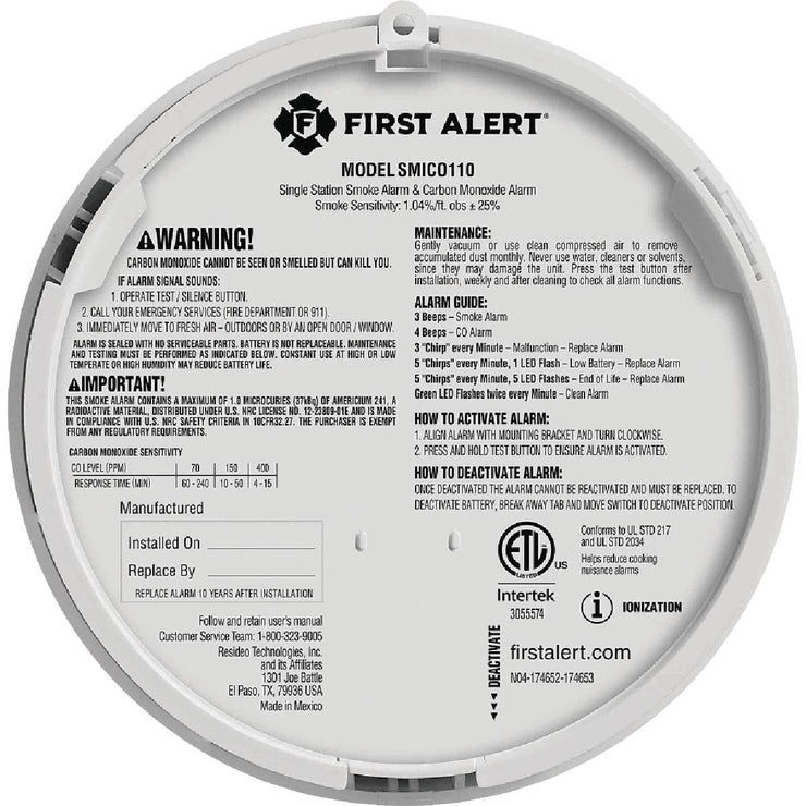 Image of First Alert 2-In-1 10-Year Battery Ionization Carbon Monoxide and Smoke Alarm
