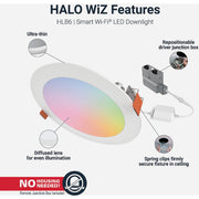 Image of Halo 6 In. White CCT Tunable Smart LED Downlight Connected by WiZ Pro, 900 Lm.