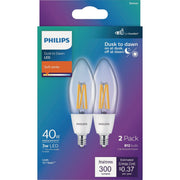 Image of Philips 40W Equivalent Soft White B11 Dusk to Dawn LED Decorative Light Bulb (2-Pack)