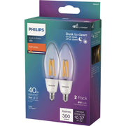 Image of Philips 40W Equivalent Soft White B11 Dusk to Dawn LED Decorative Light Bulb (2-Pack)