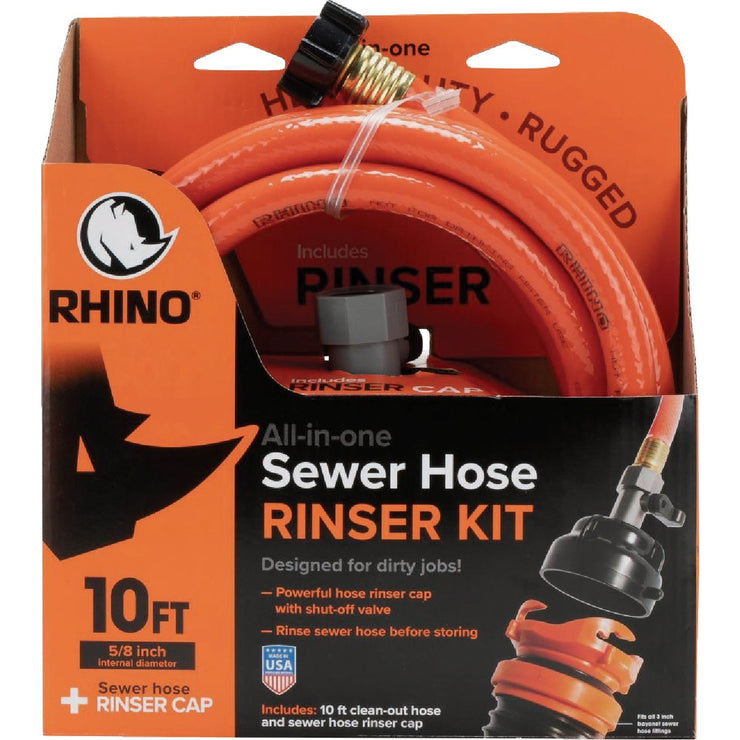 Image of Rhino 5/8 In. Dia. 10 Ft. All-in-One Sewer Clean Out Hose with Rinse Cap