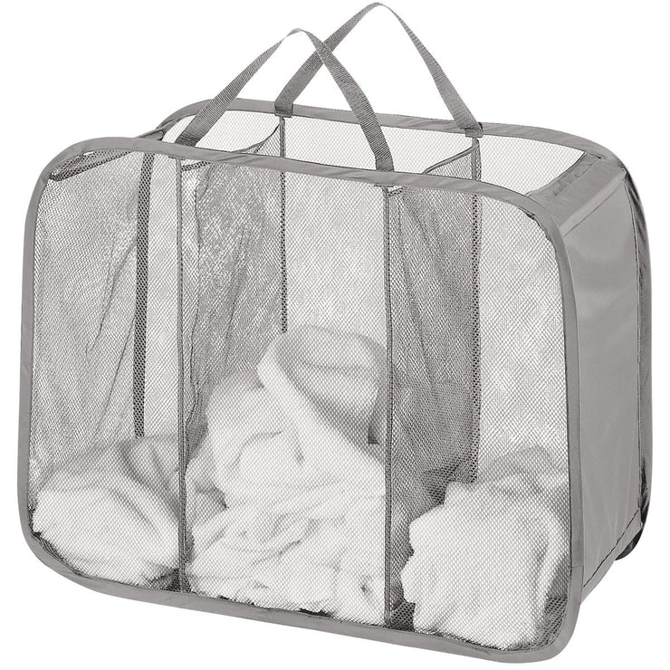 Image of Whitmor Gray Pop and Fold 3-Bin Laundry Sorter Hamper