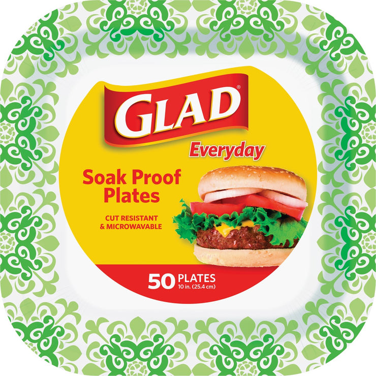 Image of Glad Everyday 10 In. Green Square Paper Plates (50-Count)