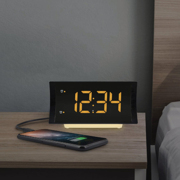 Image of La Crosse Technology Curved LED Alarm Clock with Radio & USB Charging Port