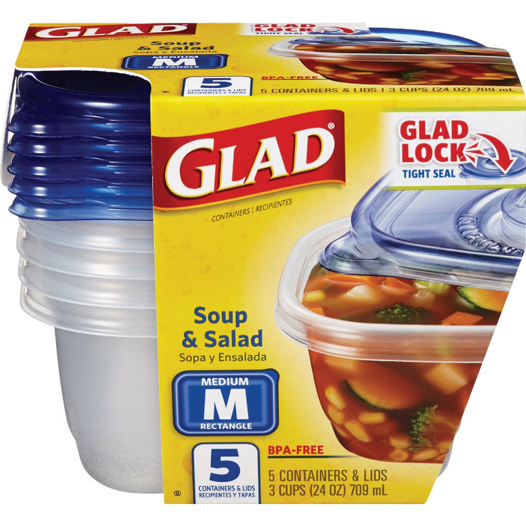 Image of Glad 24 Oz. Clear Rectangle Soup & Salad Container (5-Pack)