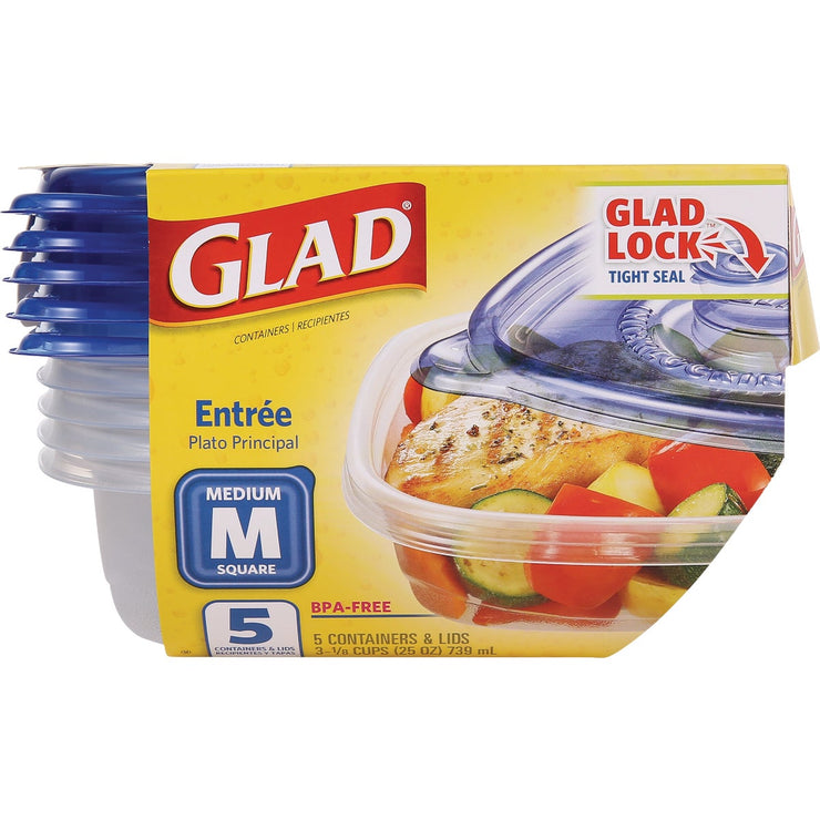 Image of Glad 25 Oz. Clear Square Entre Container (5-Pack)