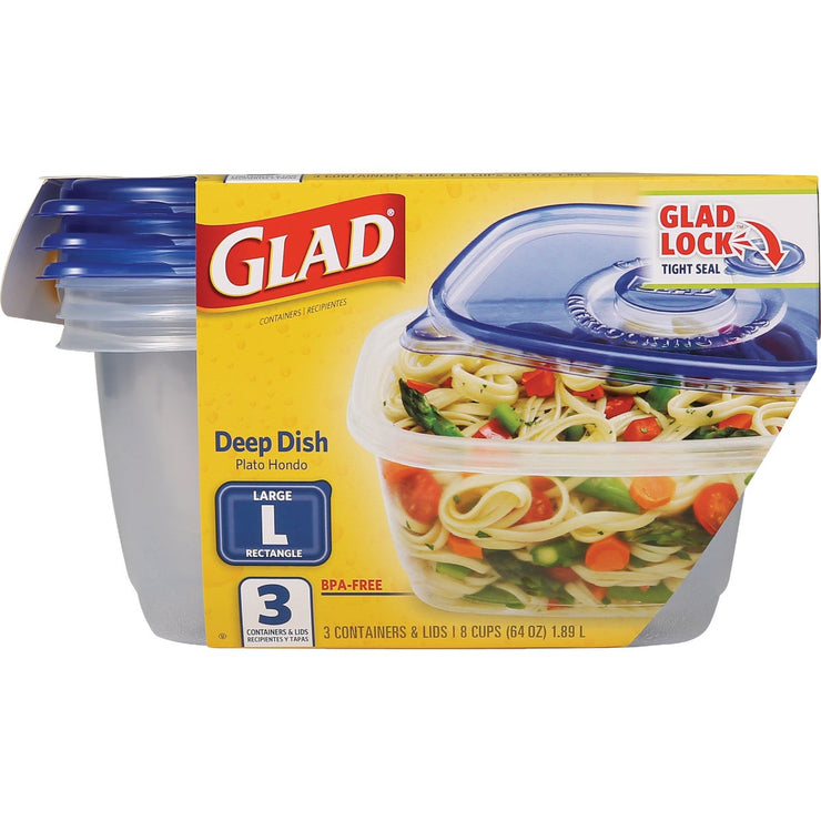 Image of Glad 64 Oz. Clear Rectangle Deep Dish Container (3-Pack)