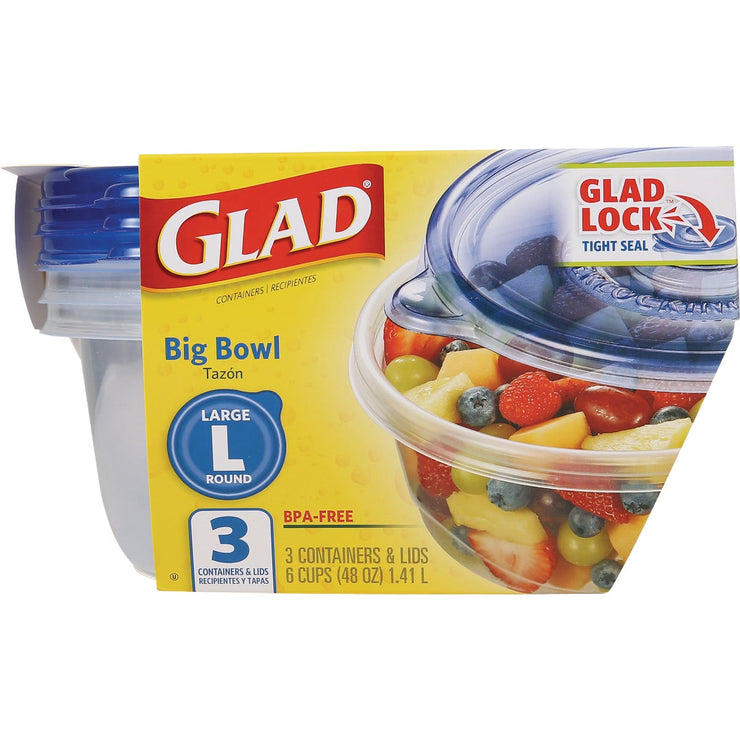 Image of Glad 48 Oz. Clear Round Big Bowl Container (3-Pack)