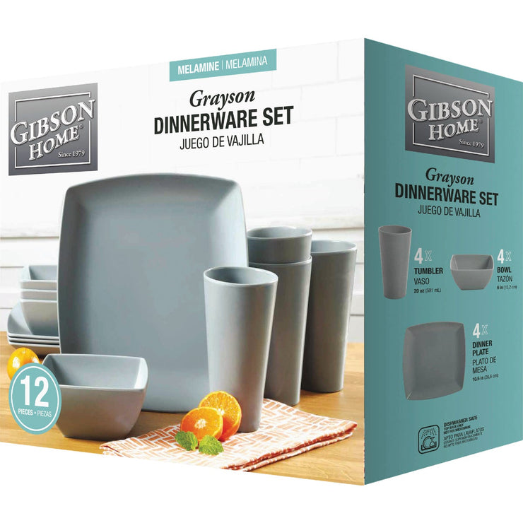 Image of Gibson Home Grayson Gray Square Dinnerware Set (12-Piece)