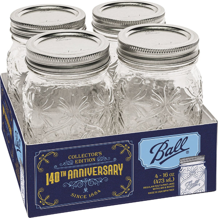 Image of Ball 16 Oz. Regular Mouth 140th Anniversary Keepsake Mason Jars (4-Pack)