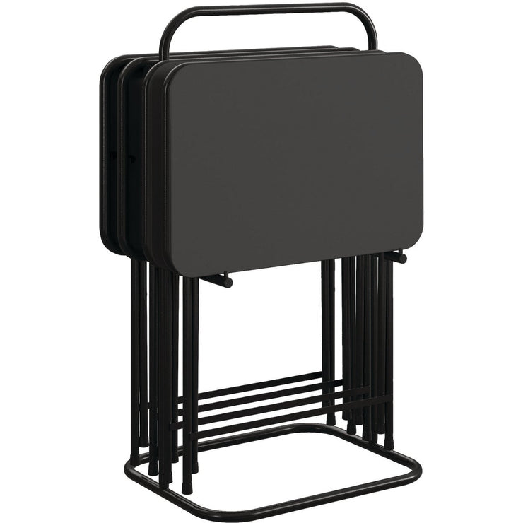 Image of Cosco Black Folding Vinyl Top TV Tray Set with Storage Rack (5-Piece)