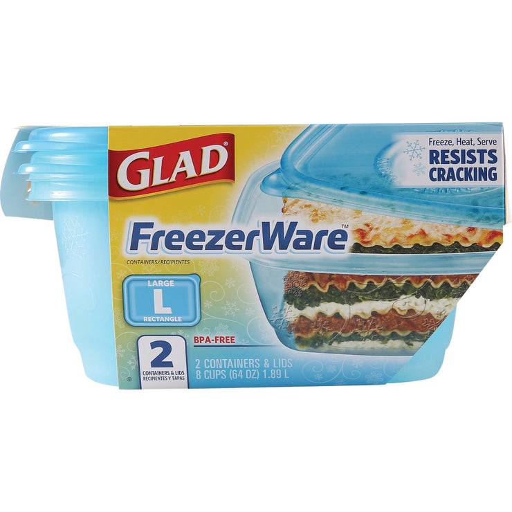 Image of Glad Freezerware 64 Oz. Blue Rectangle Container (2-Pack)
