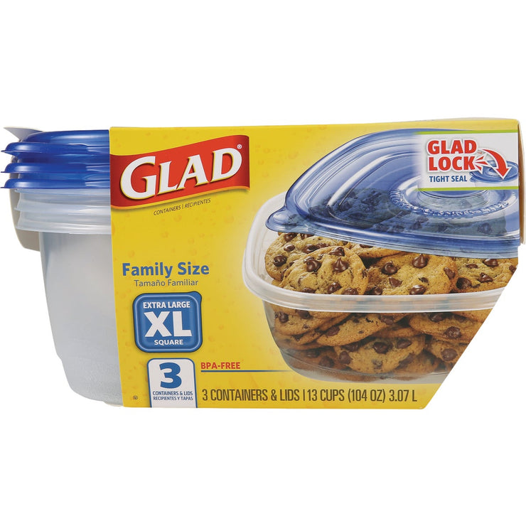 Image of Glad 104 Oz. Clear Square Family Size Container (3-Pack)