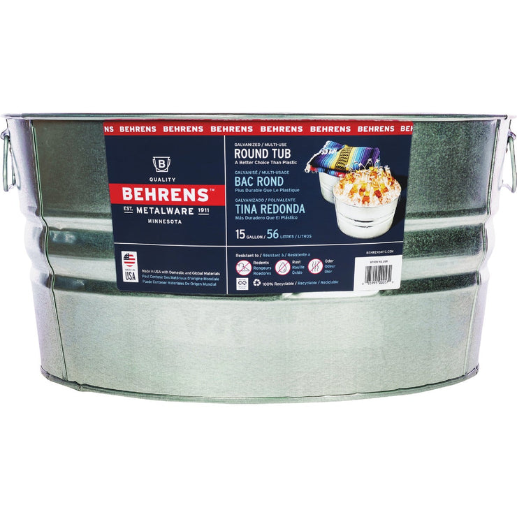 Image of Behrens 15 Gal. Round Galvanized Steel Utility Tub